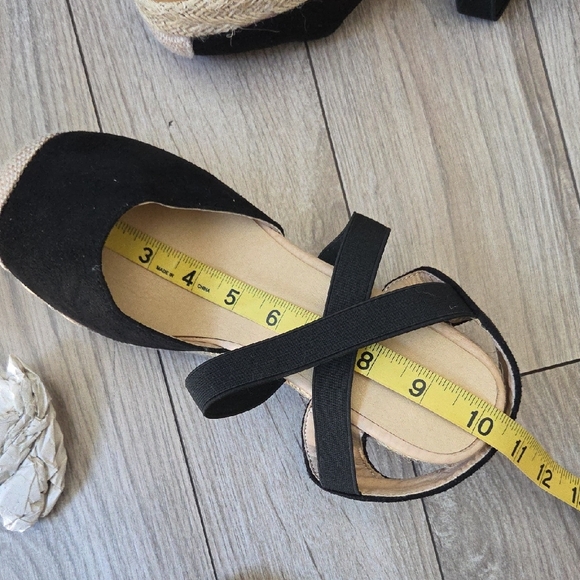 Black Espadrille Wedge Sandals with Ankle Straps 10 - Picture 6 of 8